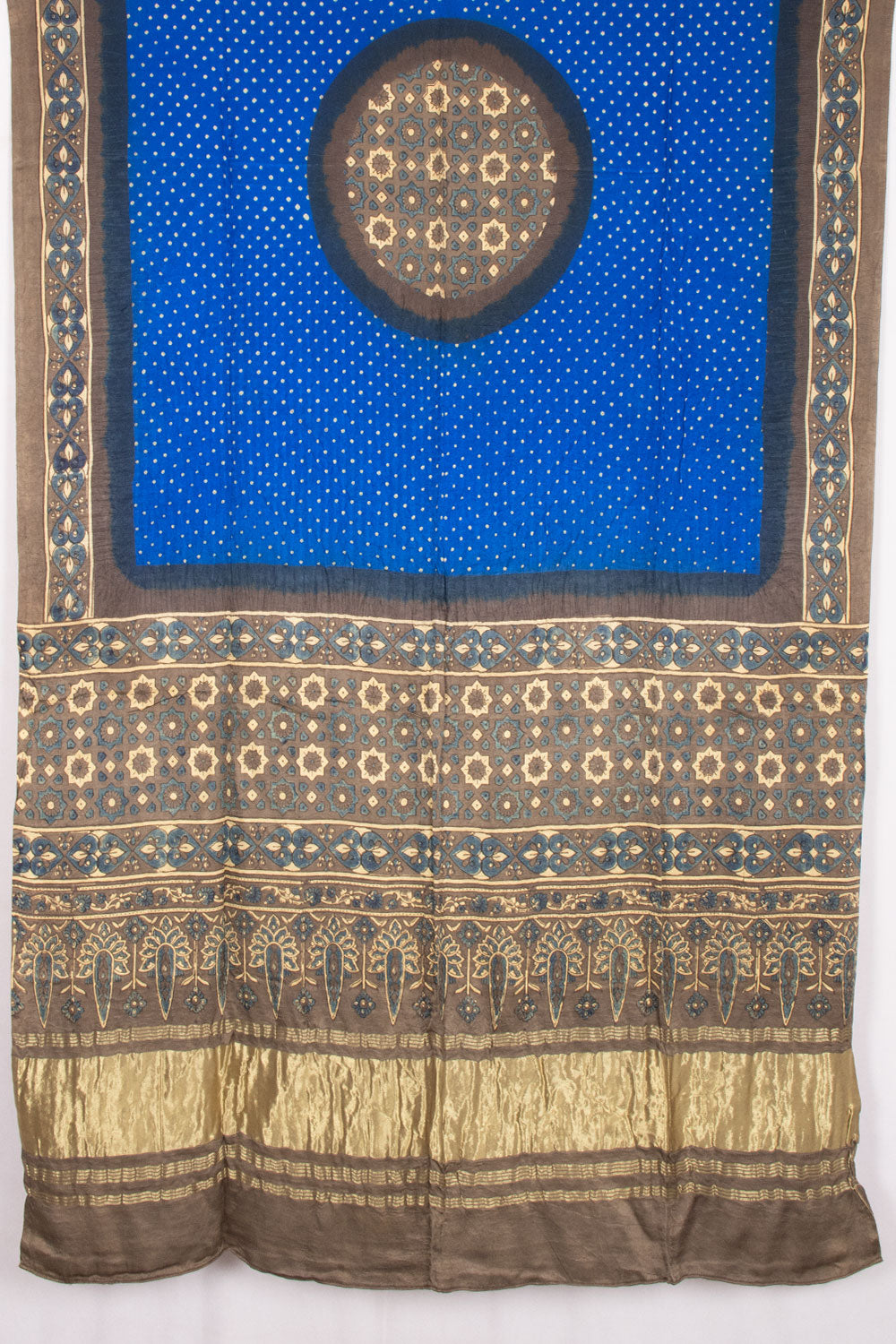 Electric Blue Ajrakh Printed Bandhani Gajji Silk Dupatta 10072144