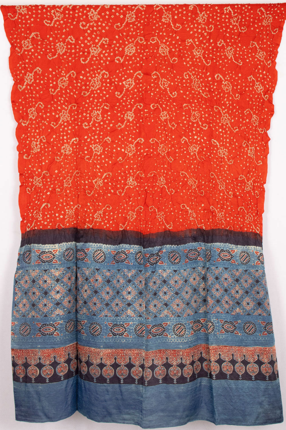 Fire Orange Bandhani Ajrakh Printed Gajji Silk Dupatta 10072139