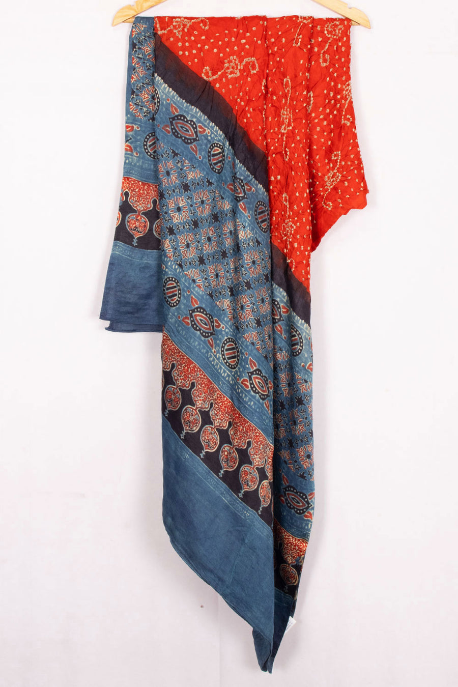 Fire Orange Bandhani Ajrakh Printed Gajji Silk Dupatta 10072139