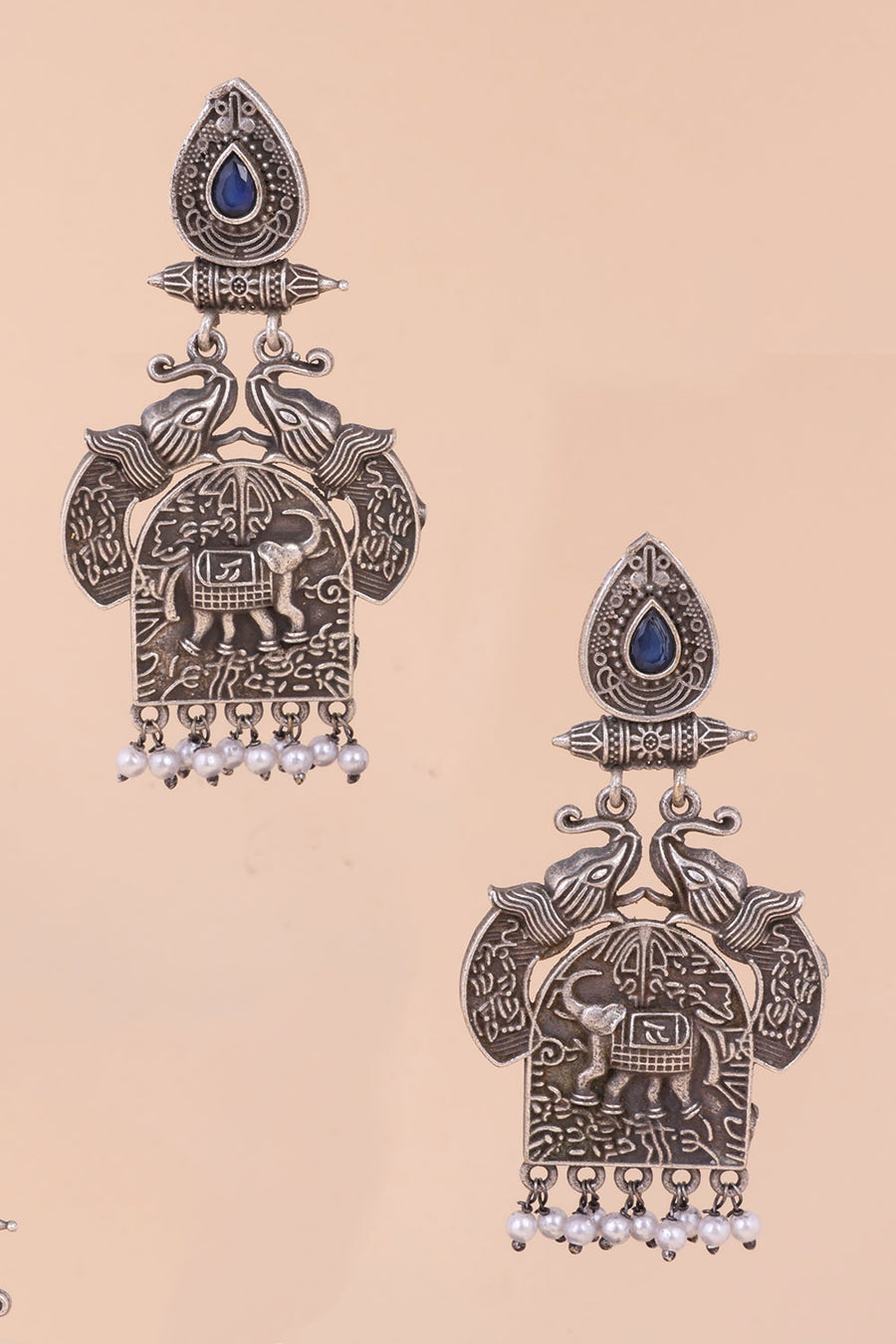 Oxidised Earing With Elephant Motif