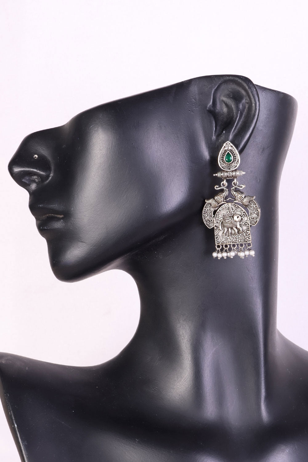 Oxidised Earing With Elephant Motif