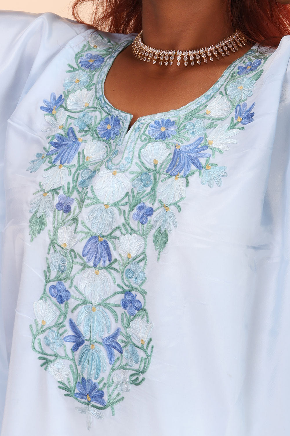 Blue Sozni Embroidered Crepe Silk Kaftan