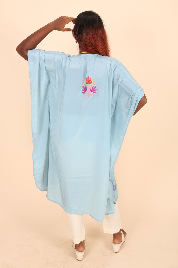 Blue Sozni Embroidered Crepe Silk Kaftan 10064733