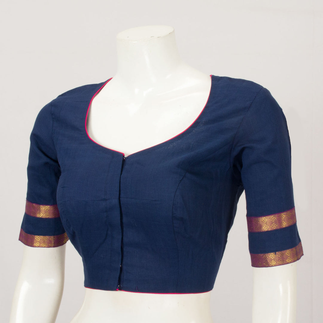 Blue Hand Embroidered Silk Cotton Blouse c- Avishya