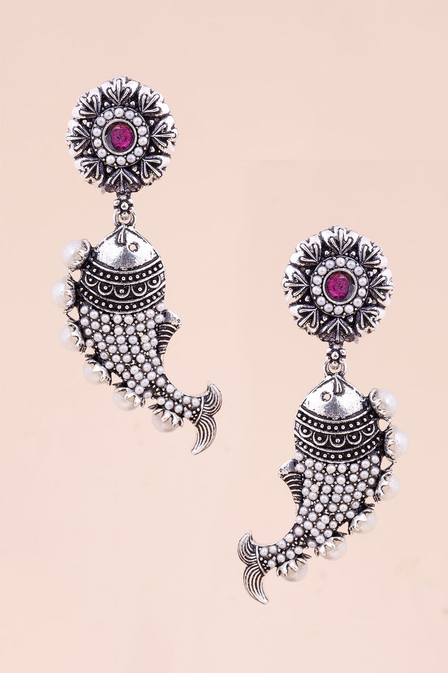 Oxidised Earring With Fish Motif 