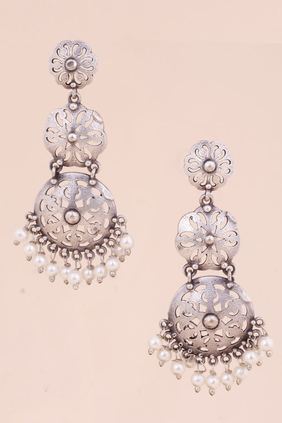 Oxidised Earring With Pearls