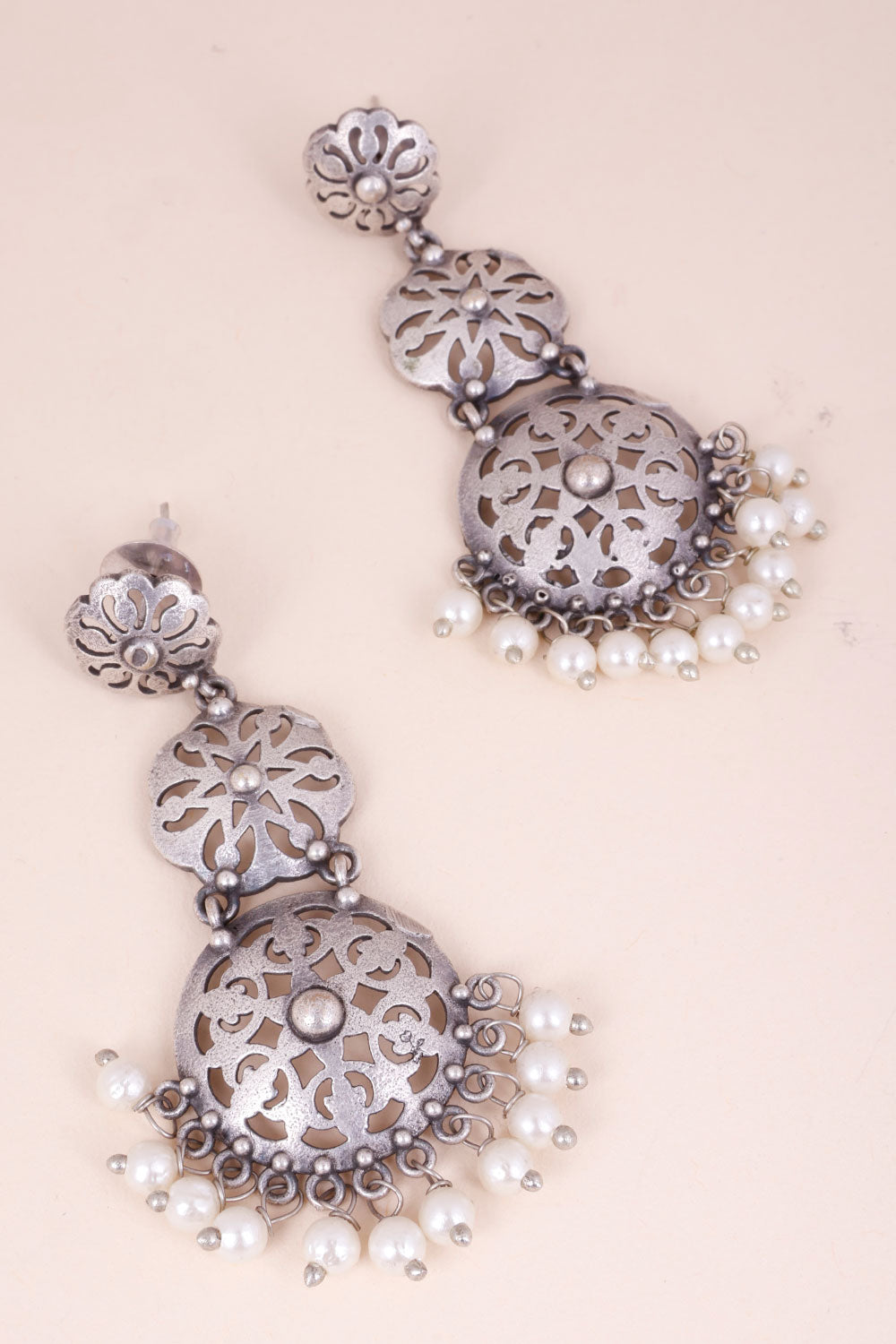 Oxidised Earring With Pearls