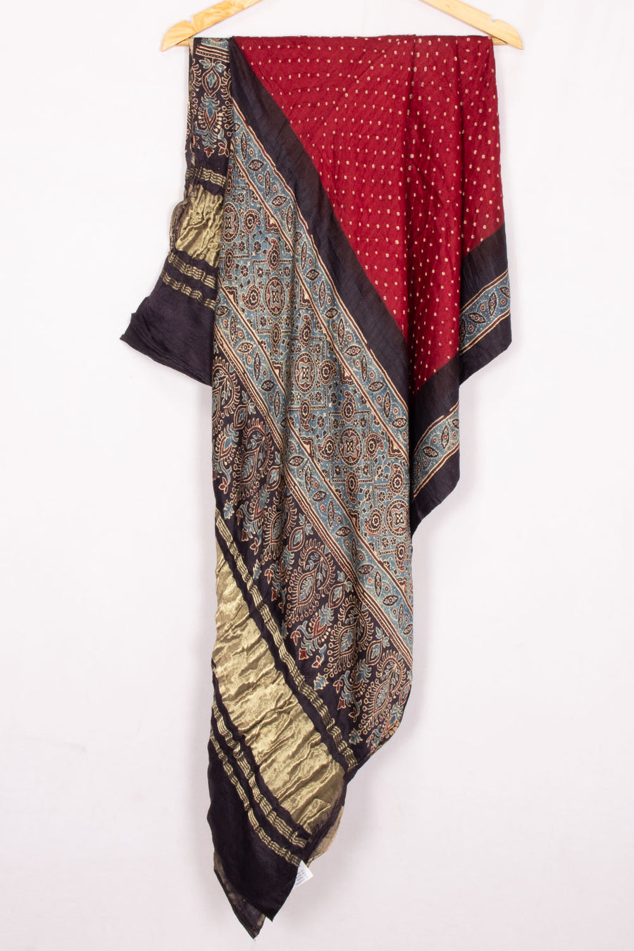 Maroon Bandhani Ajrakh Printed Gajji Silk Dupatta 10072138