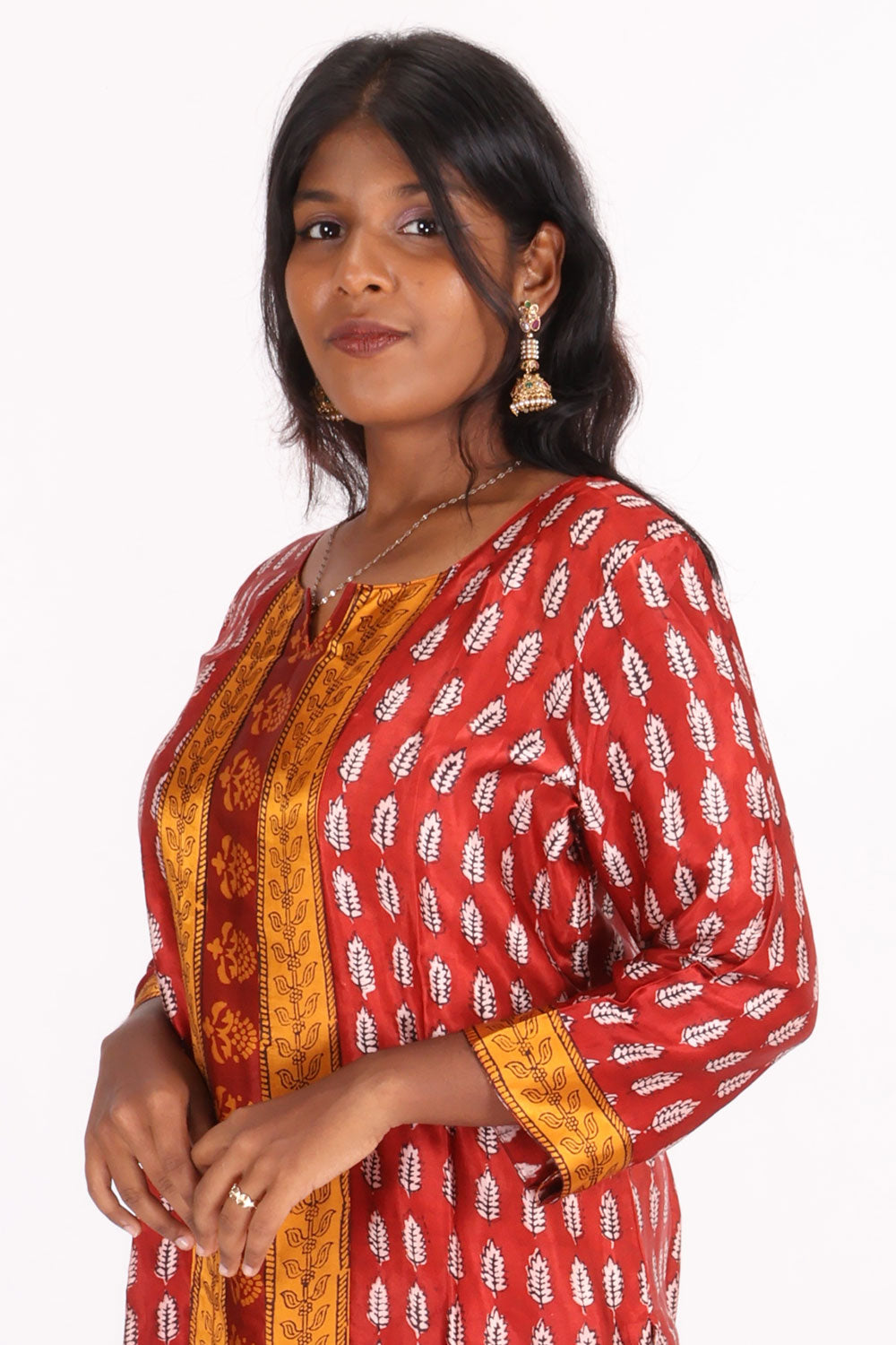 Red Handcrafted Bagh Printed Modal Silk Kurta 10066801