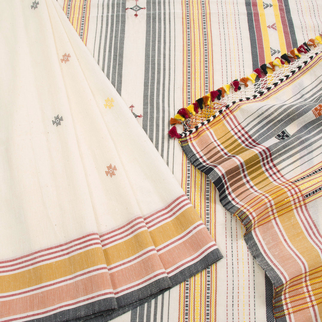 White Handloom Bhujodi Kala Cotton Saree 10062744