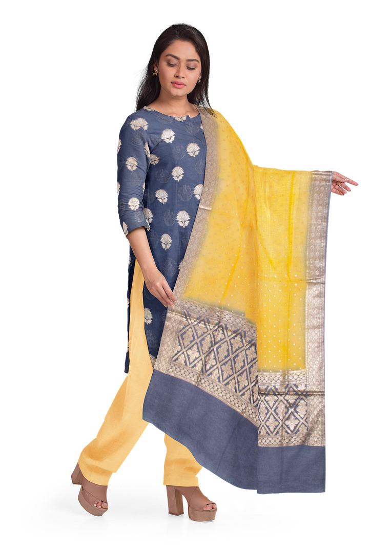 Blue 3-piece Banarasi Silk Salwar Suit Material 10070358