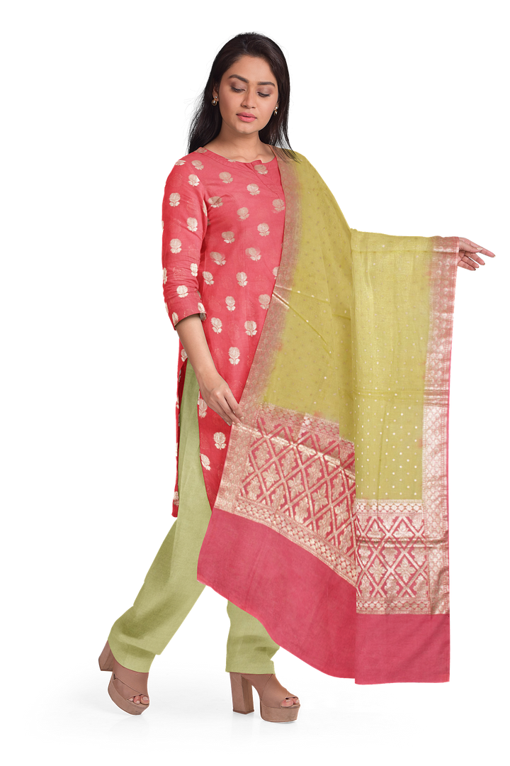 Cherry red 3-piece Banarasi Silk Salwar Suit Material 10070361