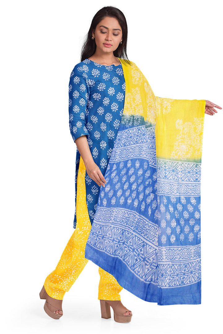 Blue 3-Piece Mulmul Cotton Salwar Suit Material 