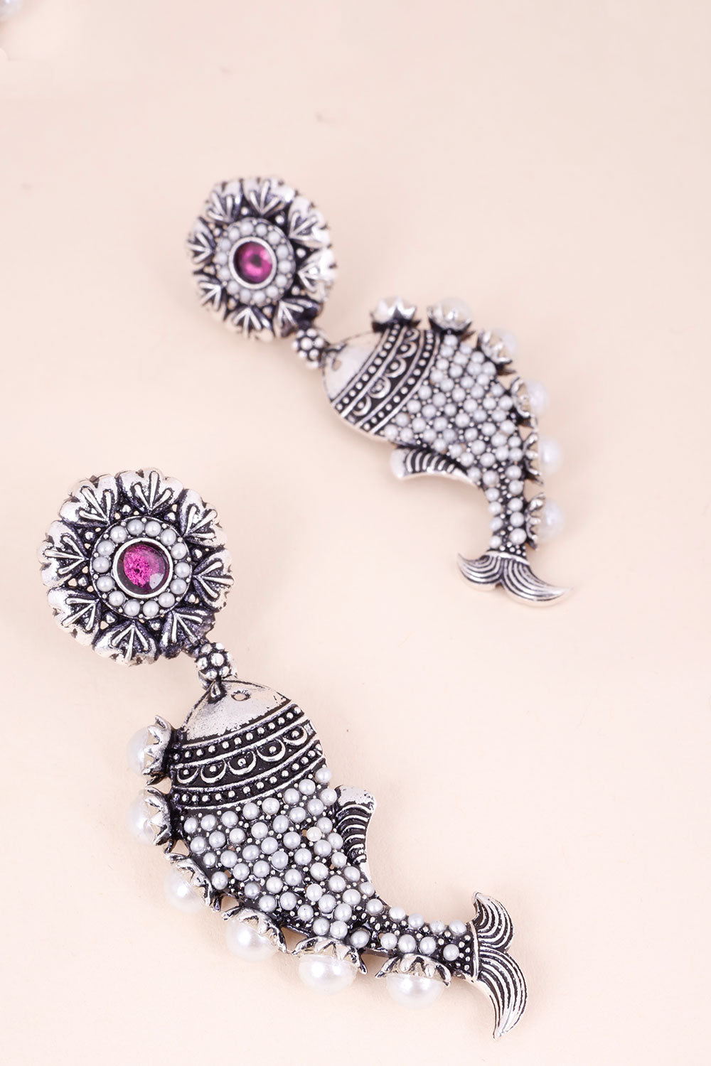 Oxidised Earring With Fish Motif 