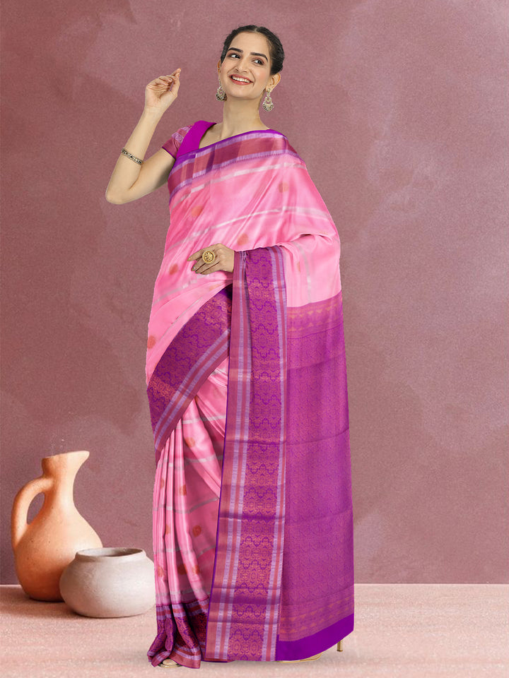 Pink Handloom Kanjivaram Silk Saree 10073830