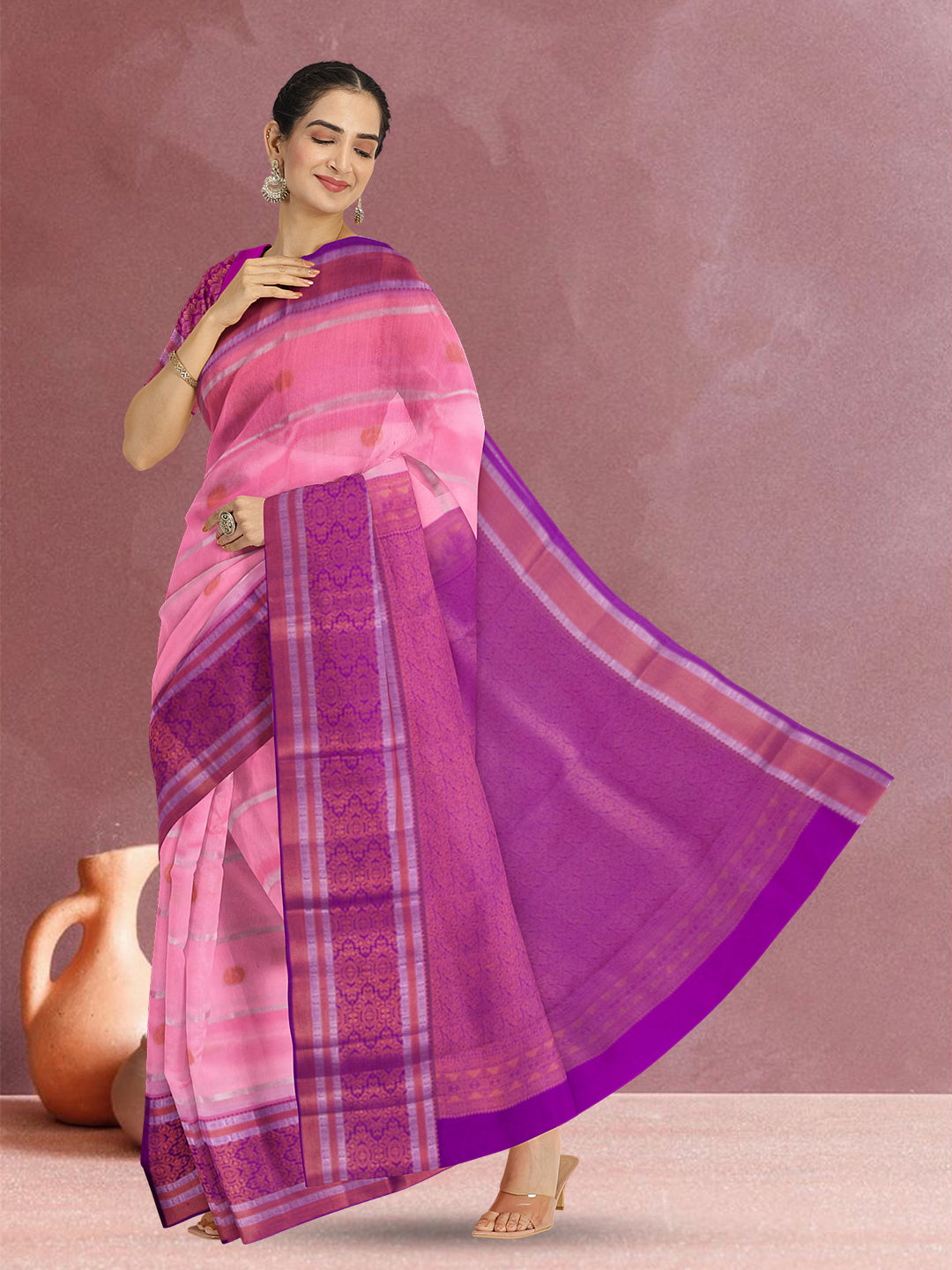 Pink Handloom Kanjivaram Silk Saree 10073830