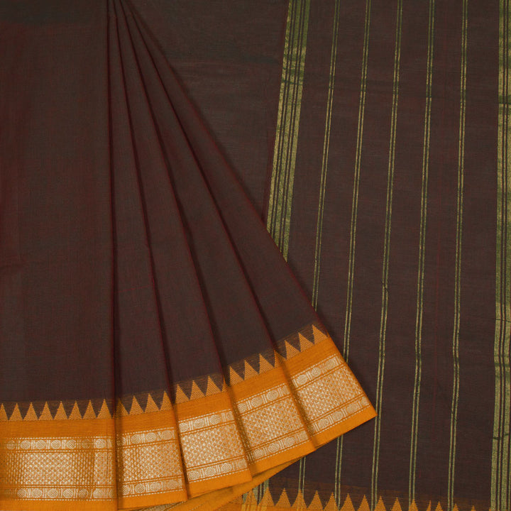 Snuff Brown Handwoven Kanchi Cotton Saree 10063463