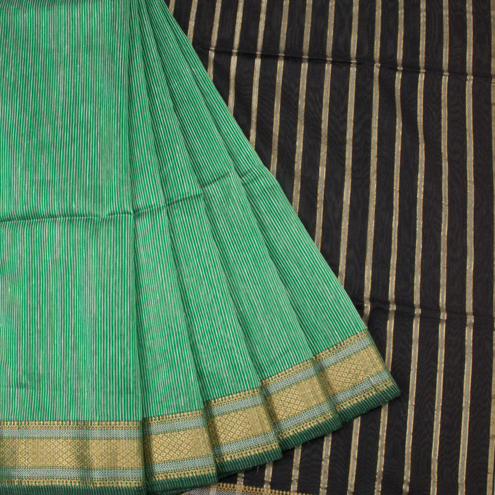 Shamrock Green Handloom Maheswari Silk Cotton Saree 10062612