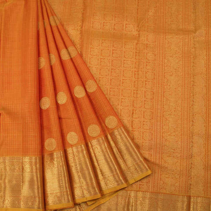 Papaya Orange Pure Zari Kanjivaram Silk Saree 10063378