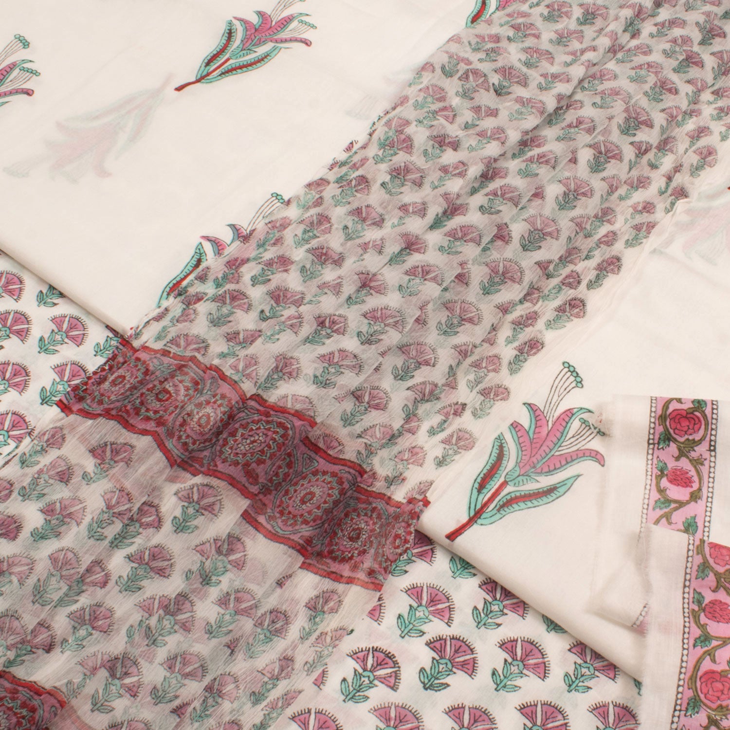 Nishire Women's Pure Cotton Ajrakh Hand Block Print, organic dyed Dress  Material, unstitched salwar suit with Mulmul Dupatta - Black