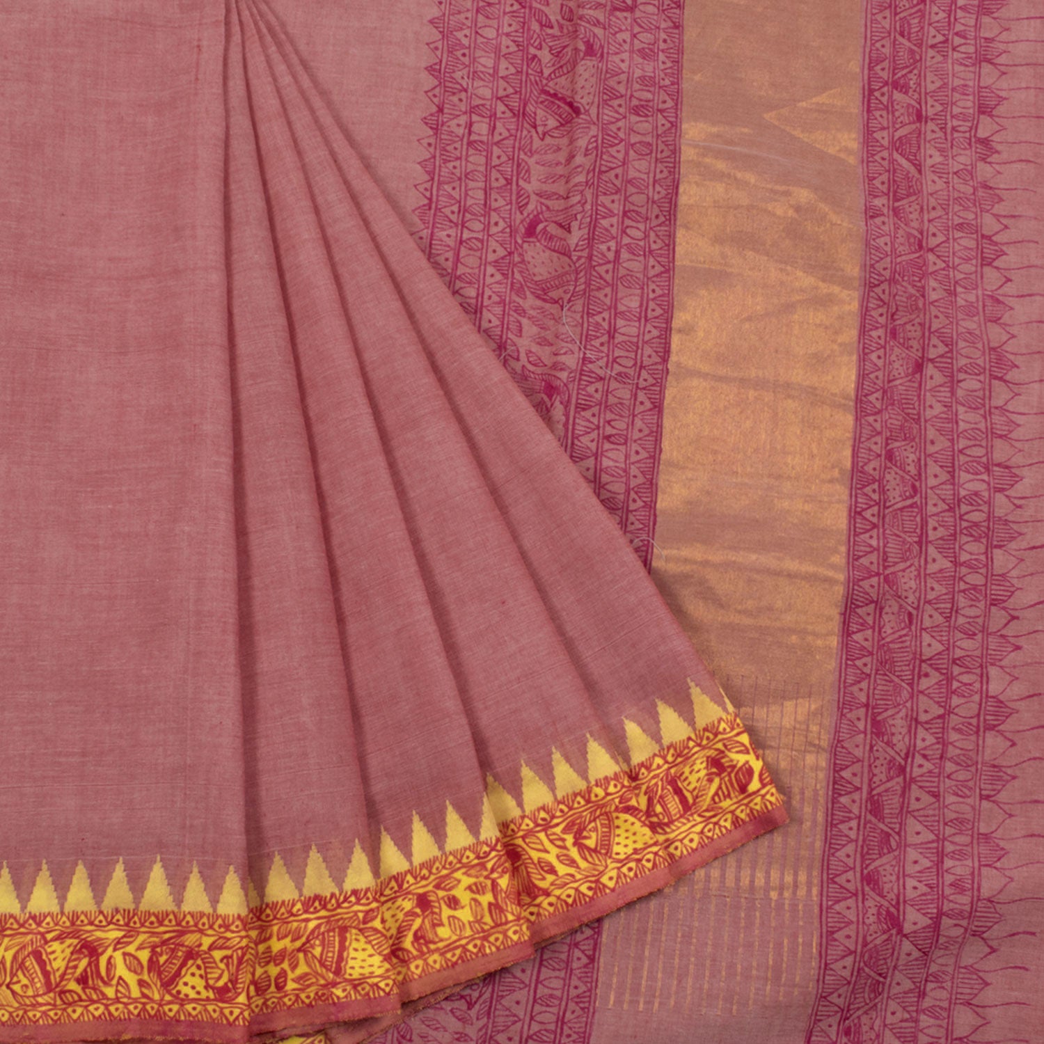 Charukriti Handloom Sarees : Buy CHARUKRITI Grey Cotton Handspun Soft Saree  with Temple Border Online | Nykaa Fashion