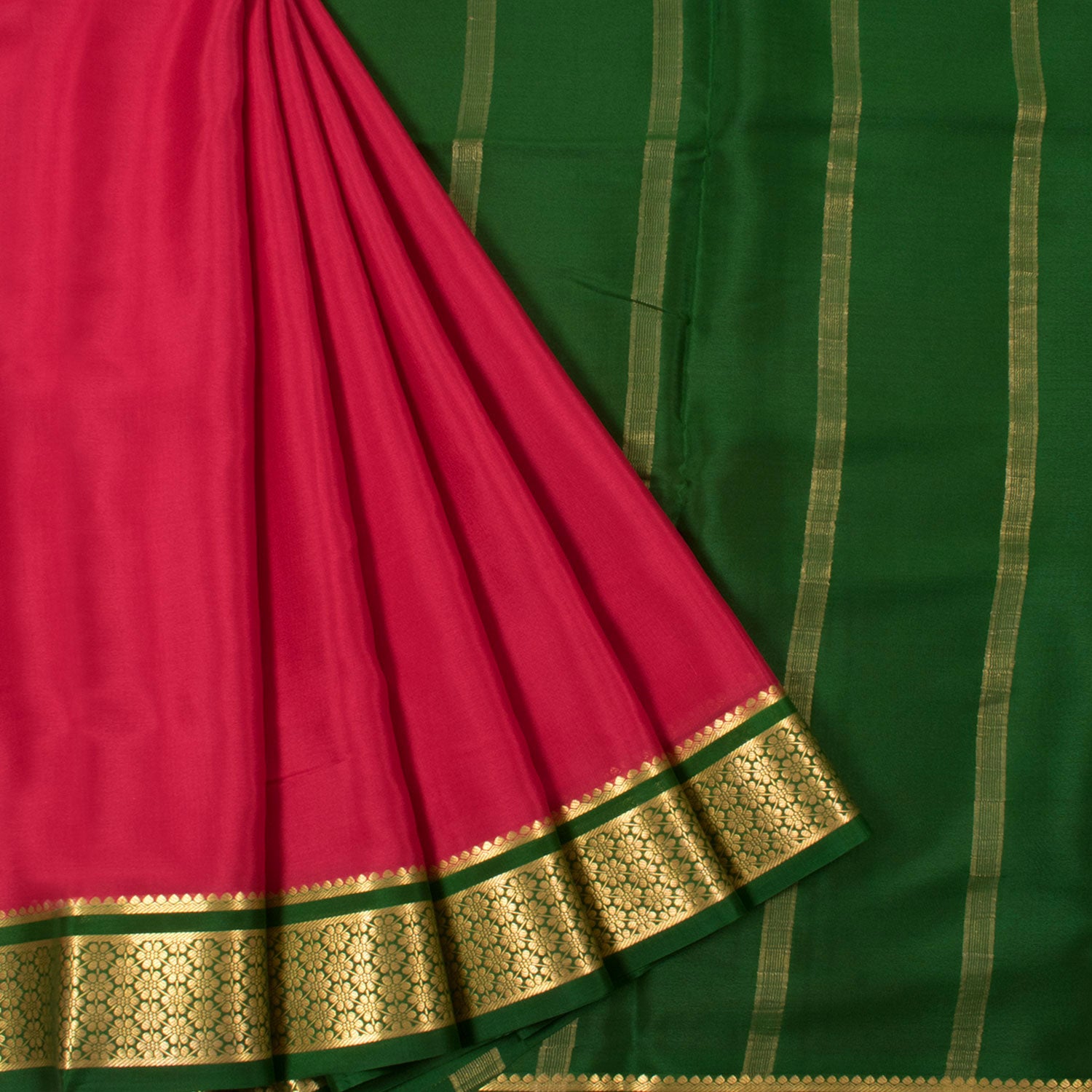 Dark Pink Kanjivaram Pure Silk Madisar(10 Yards) Saree - Sri Arya Silks