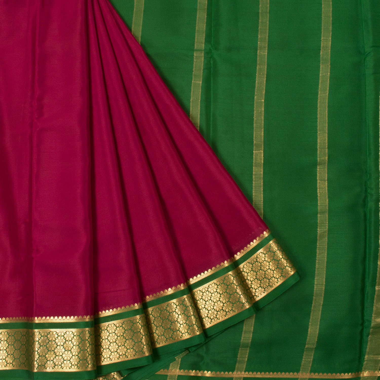 Lotus Pink with Bottle Green 9 Yards Kanchivaram Silk Saree – Ma Thulir