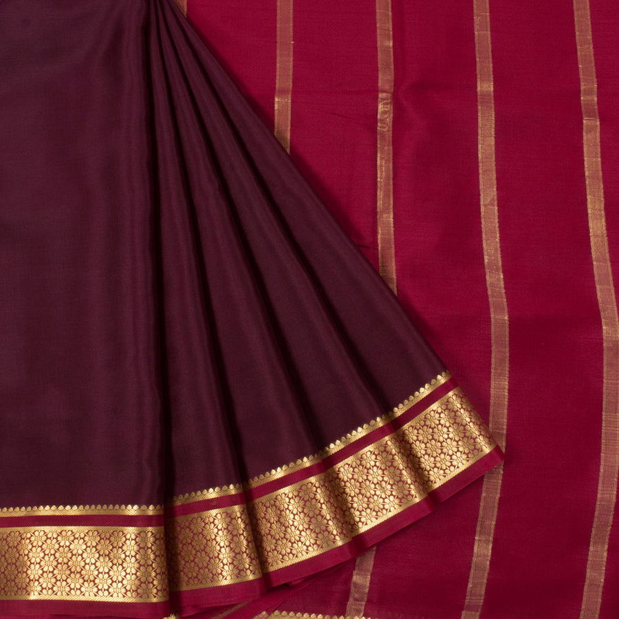 Madisar 9-Yards Mysore Crepe Silk Saree with Zari Border and Stripes Pallu