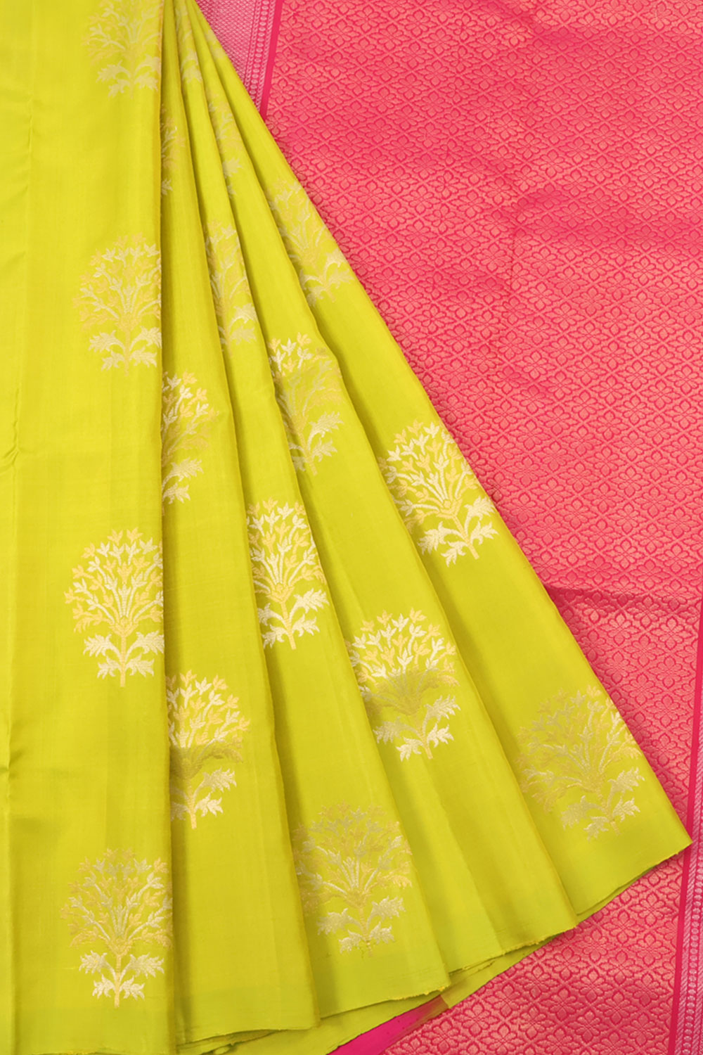 Lemon Green Kanjivaram Soft Silk Saree 10059799 – Avishya.com