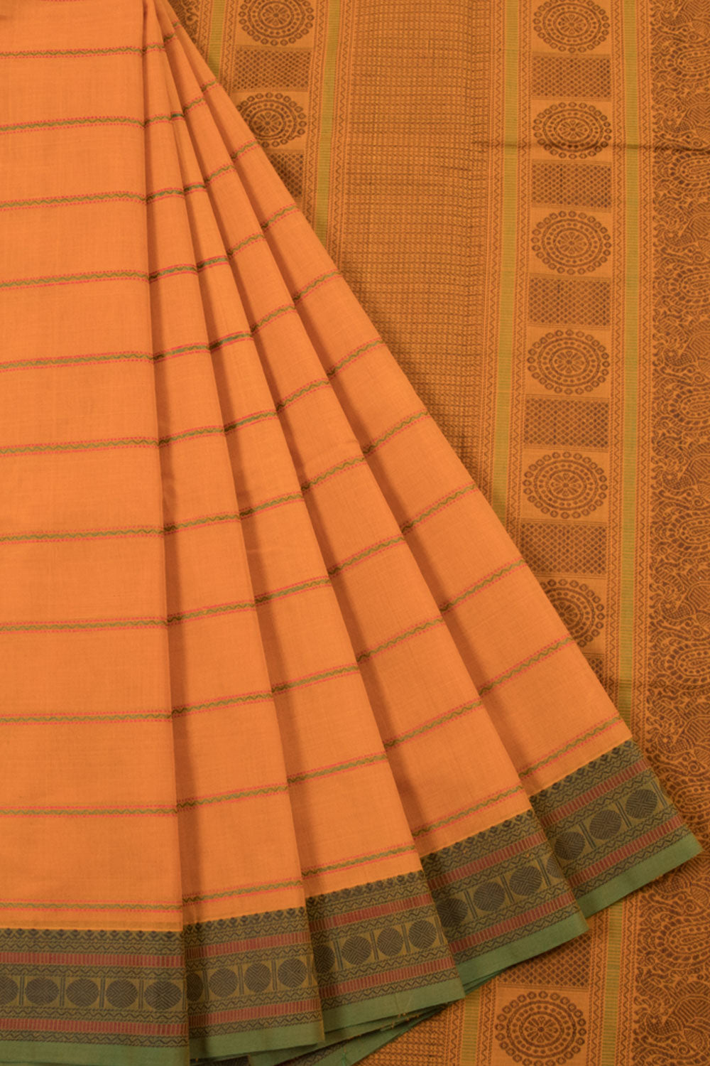 Chrome Yellow Handwoven Kanchi Cotton Saree 10059978