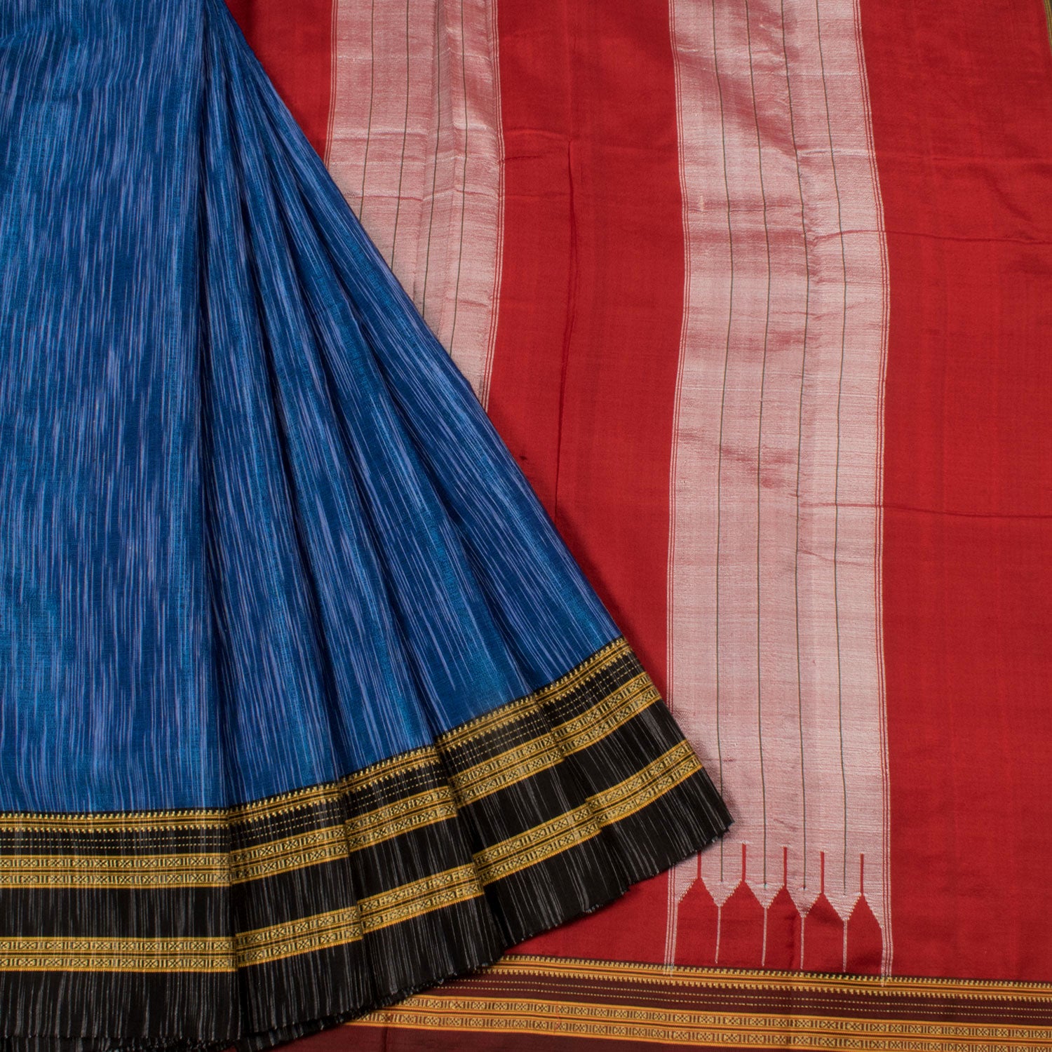 Black Cotton-Silk Ilkal Saree with Chikki Paras Border — TVAMI