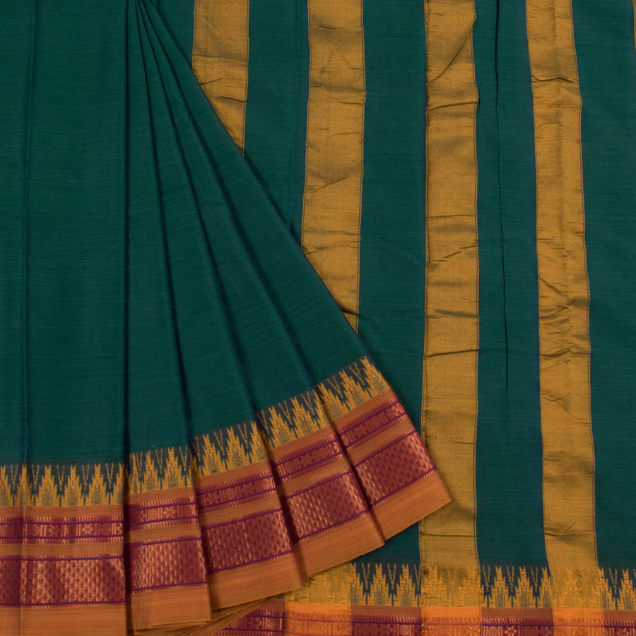 Handwoven Narayanpet Cotton Saree with Temple Arai Maadam Border