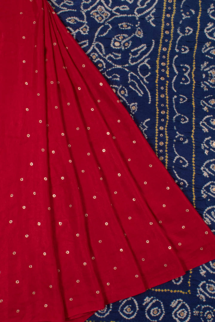 Handcrafted Bandhani Gajji Silk Saree with Khatla Embroidery, Mirror Work and Tissue Pallu