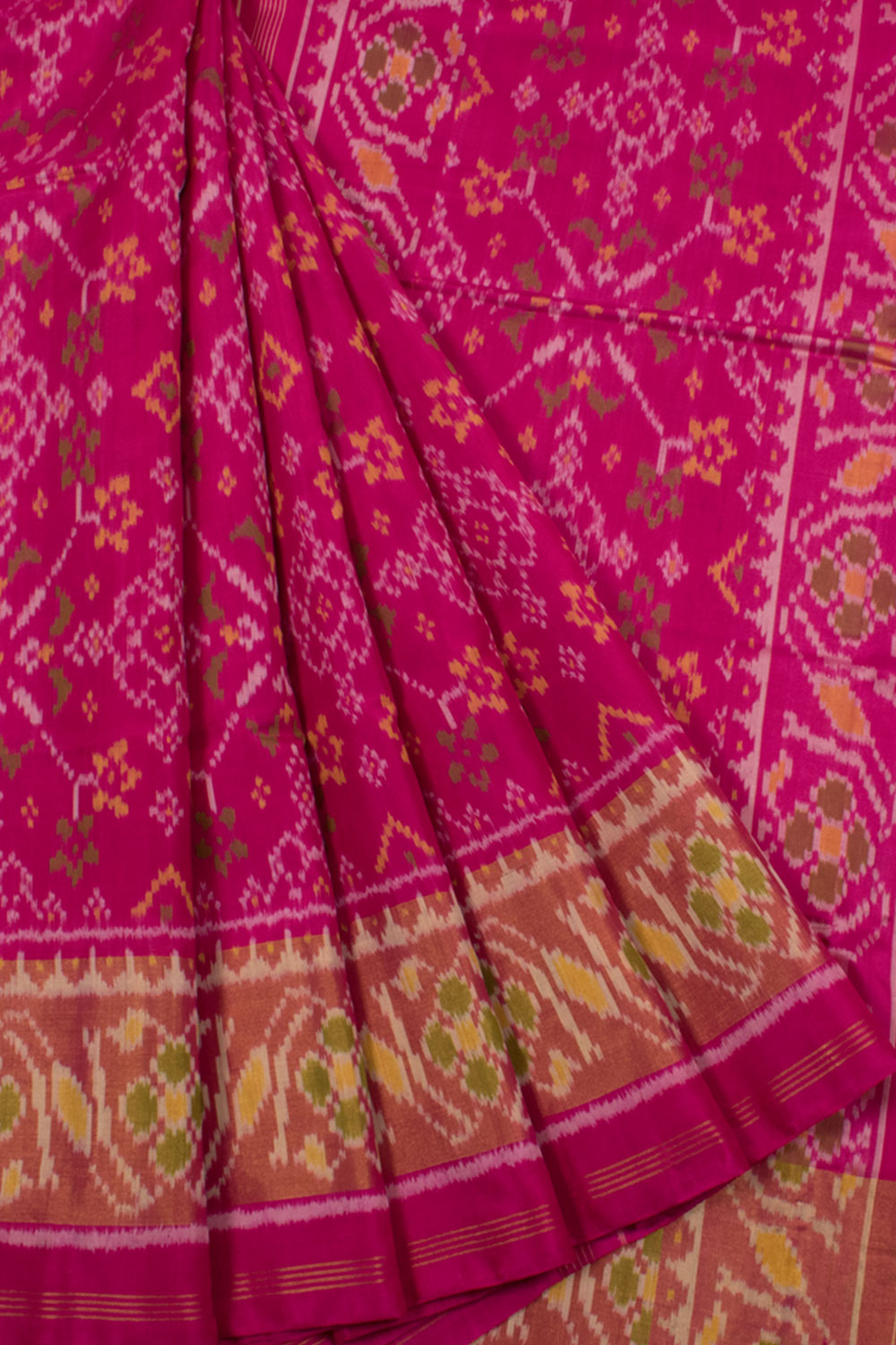 Handloom Patola Ikat Mulberry Silk Saree with allover Navratna Design and Tissue Border