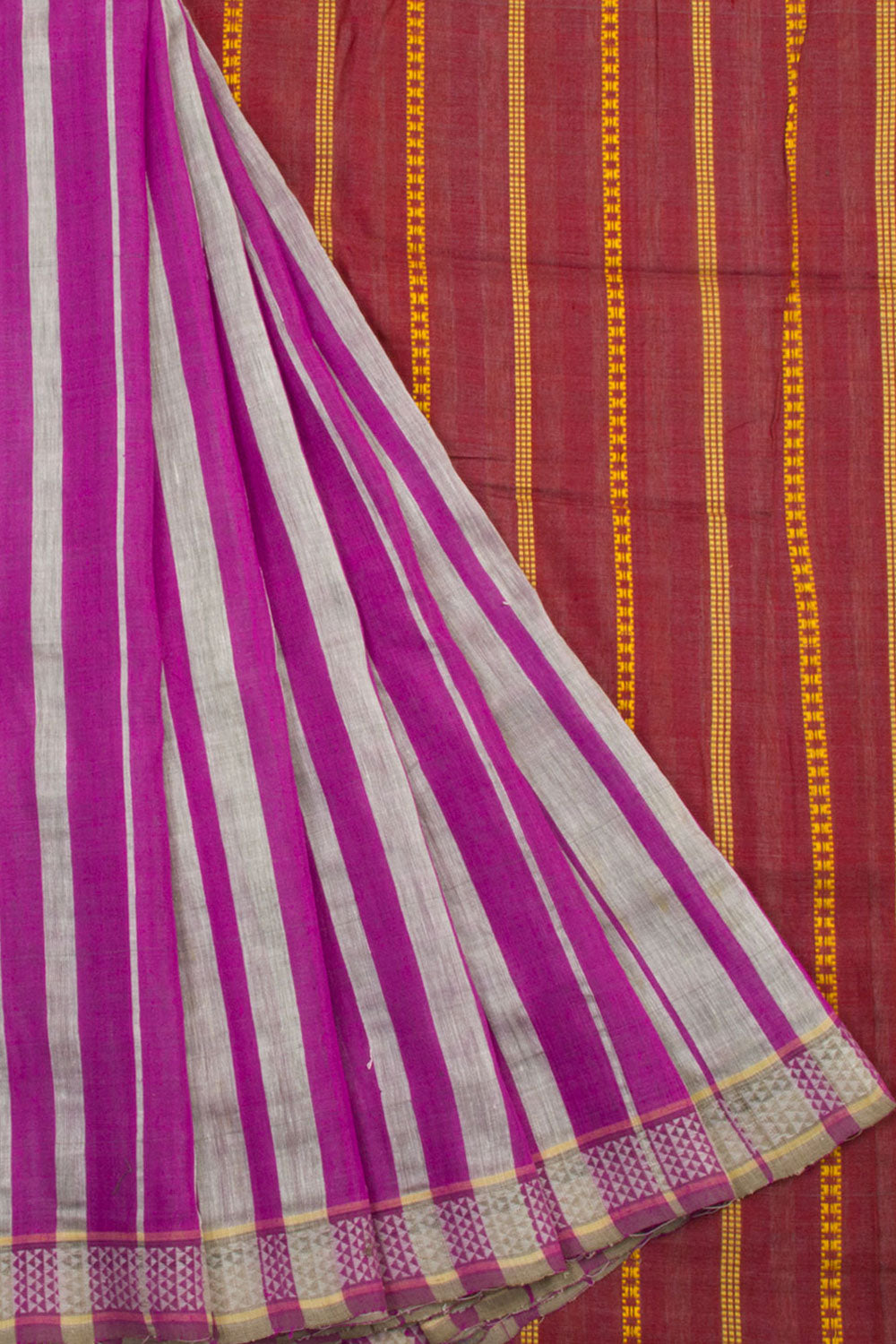 Burnt Orange Maroon Handspun Gopalpur Tussar Silk Saree - Sanskriti Cuttack