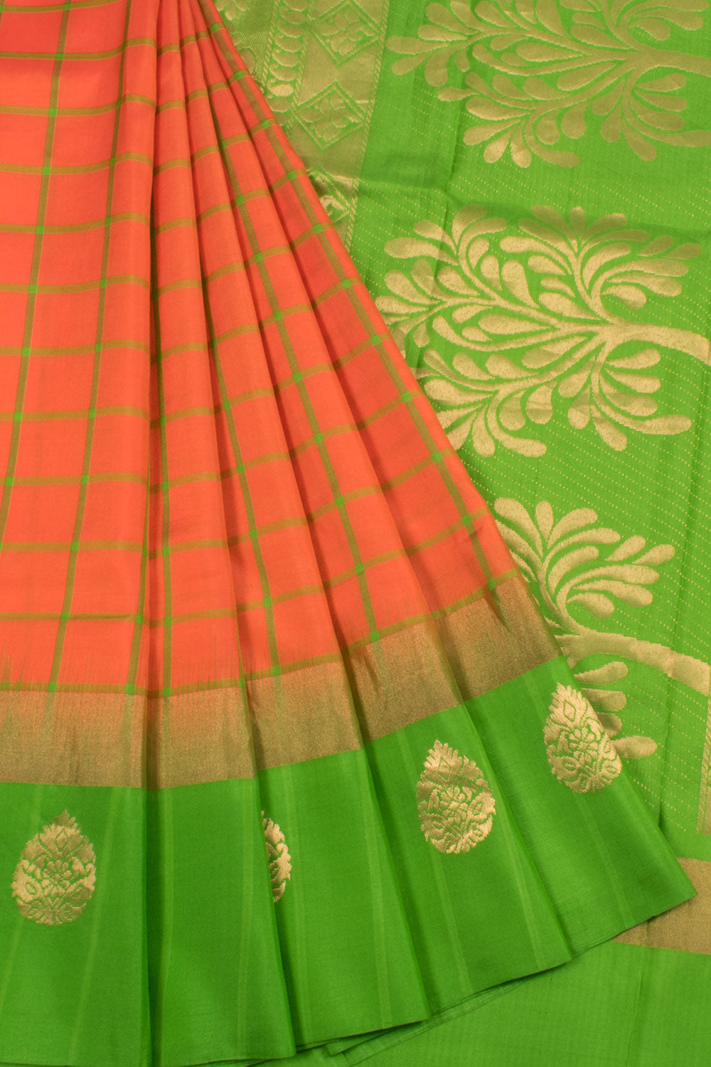 Salem Soft Silk Saree with Checks Design and Floral Motifs Border