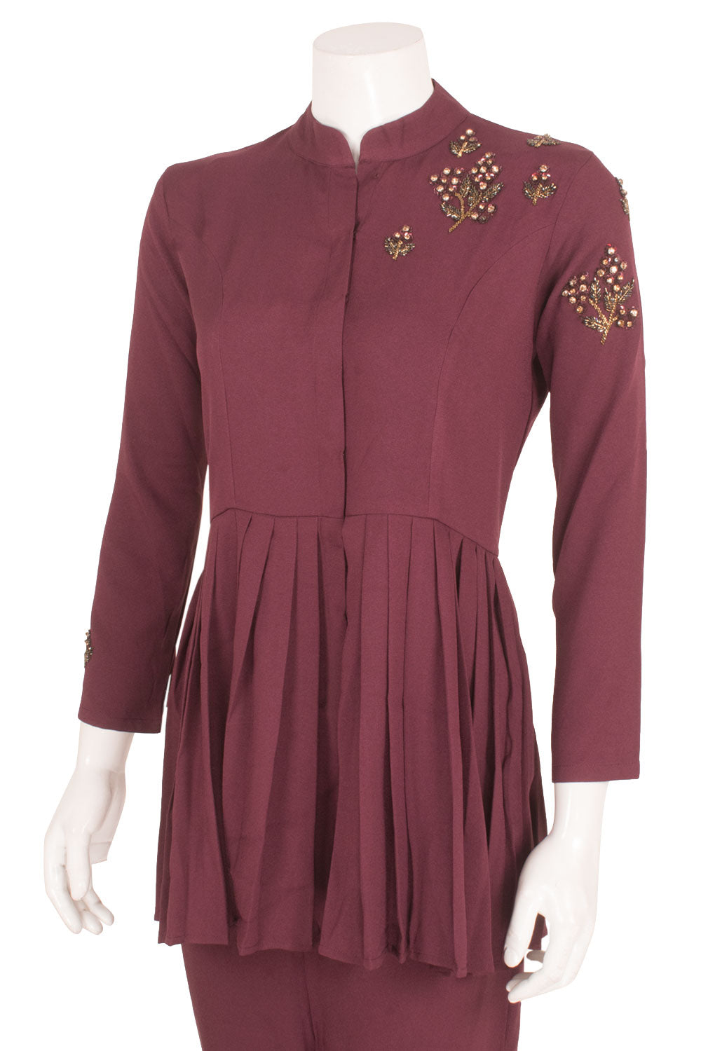 Handcrafted Viscose Cotton Coordinated Set with Embellished Shoulder and Peplum Top