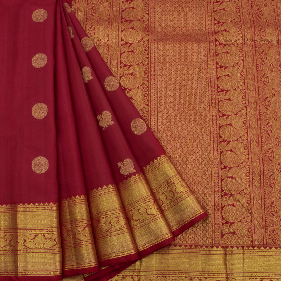 Handloom Pure Zari Bridal Kanjivaram Silk Saree With Mayil Chakram Motifs