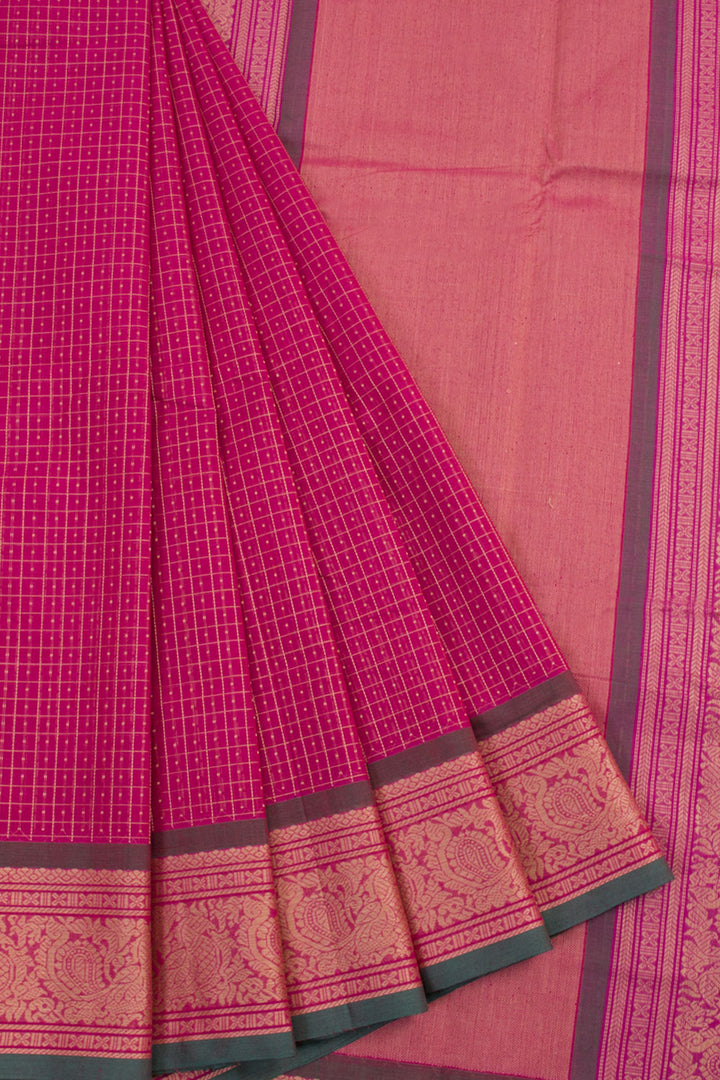 Pink Handwoven Kanchi Cotton Saree 10060871