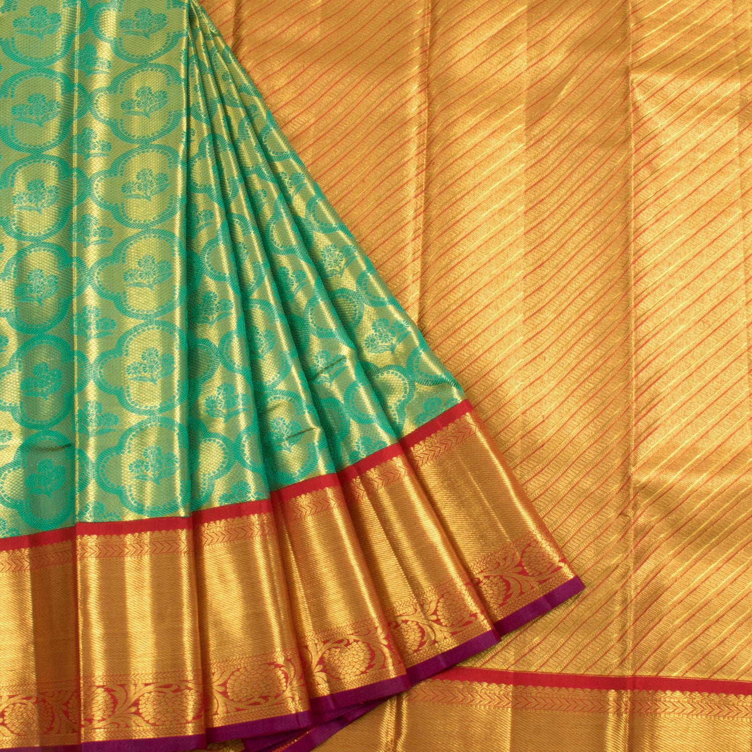 Powder Blue Kanjivaram Silk Saree With Floral Jaal Weaving | Singhania's