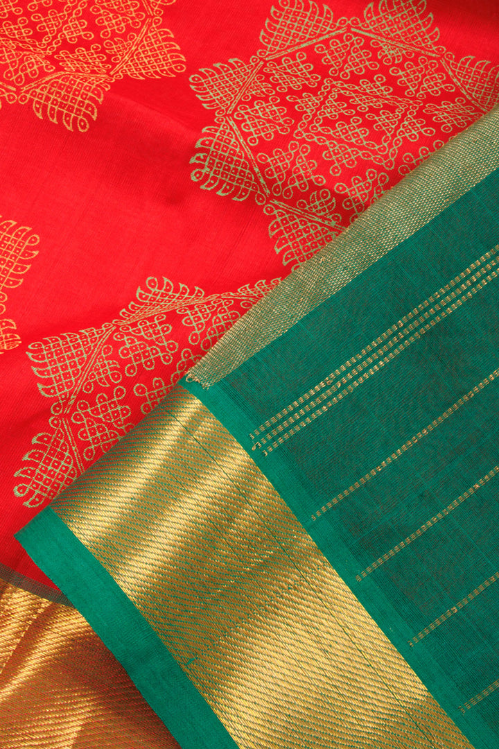 Red Hand Block Printed Silk Cotton Saree 10060270