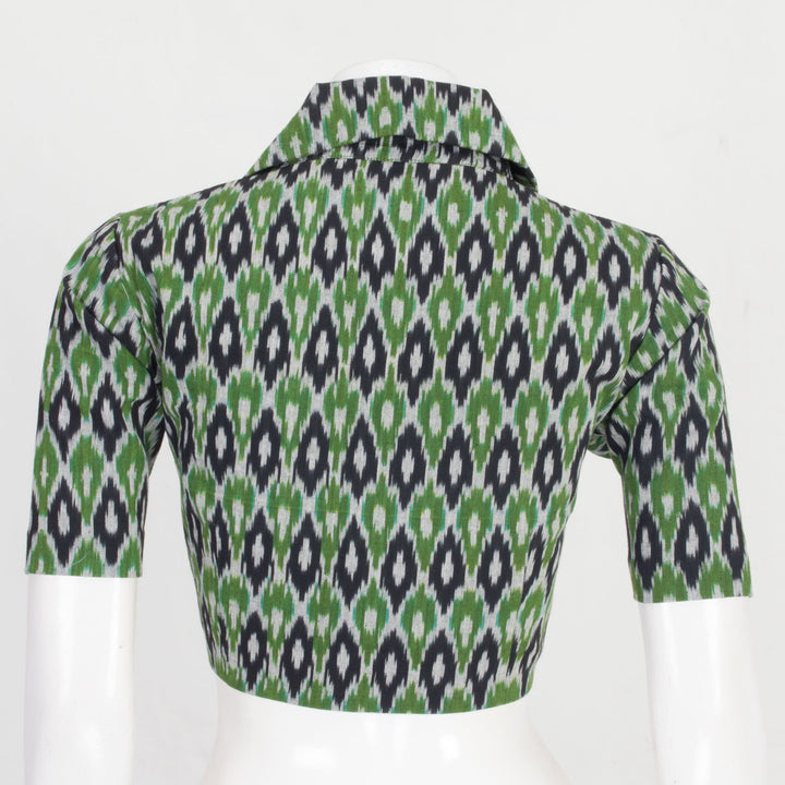 Green Handcrafted Ikat Cotton Blouse 10061173