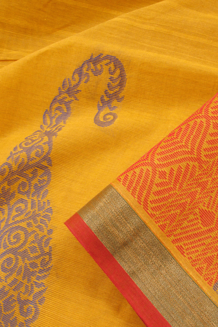 Cyber Yellow Handwoven Kovai Cotton Saree 10059929