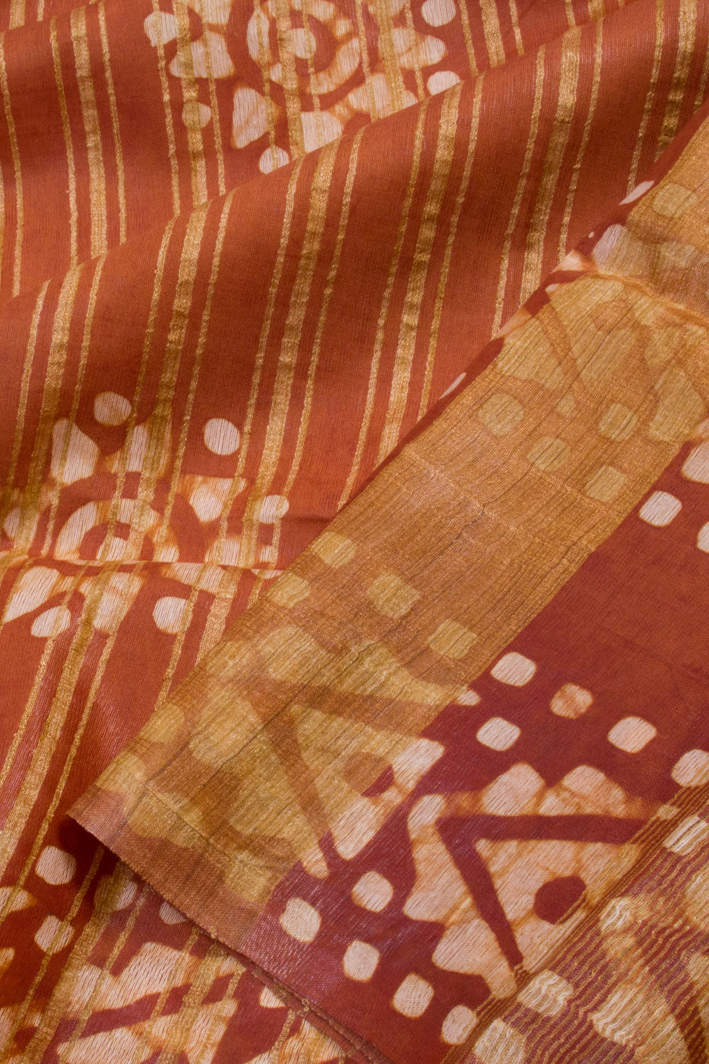 Orange hand block block print cotton linen blend saree – GoCoop