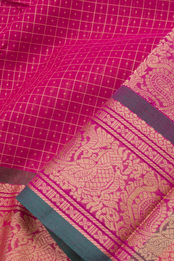 Pink Handwoven Kanchi Cotton Saree 10060871