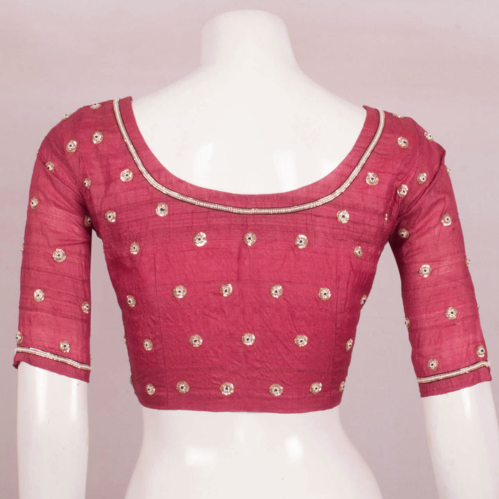 Scarlet Red Sequin Embroidered Tussar Silk Blouse 10054962