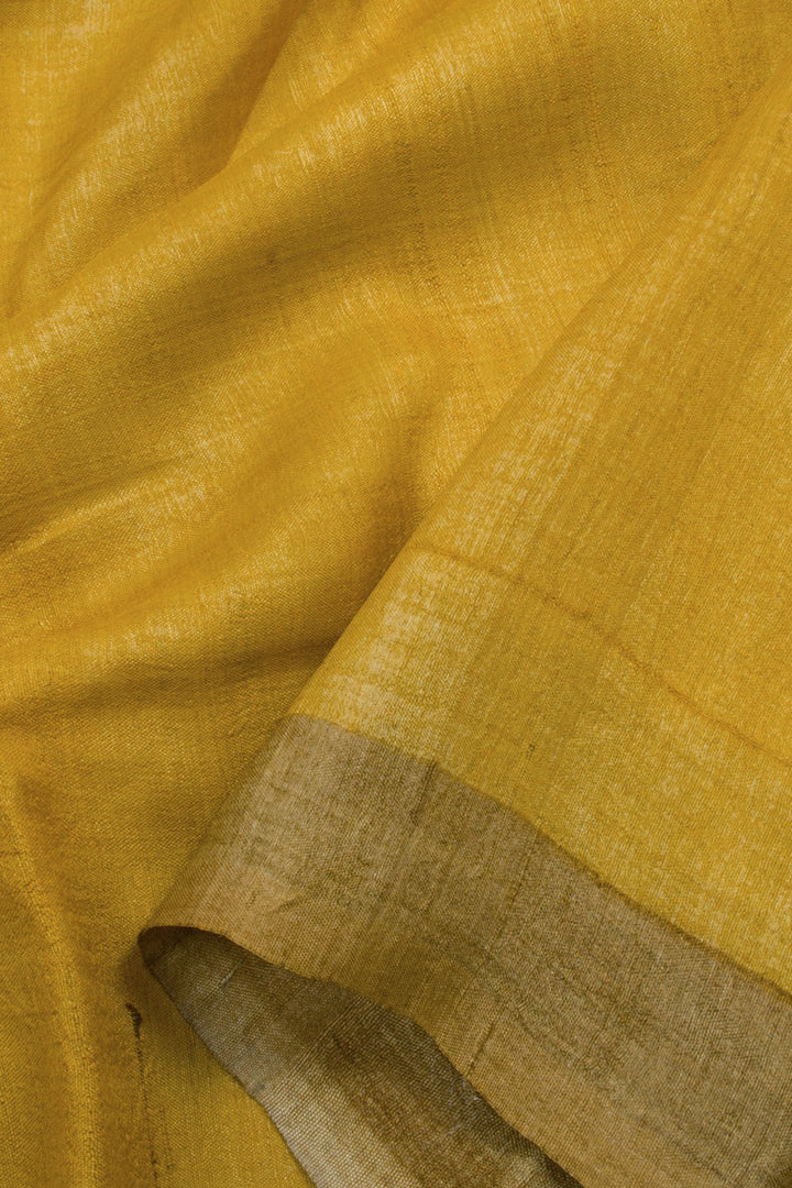 Yellow Hand Block Printed Tussar Silk 3-Piece Salwar Suit Material 10061839