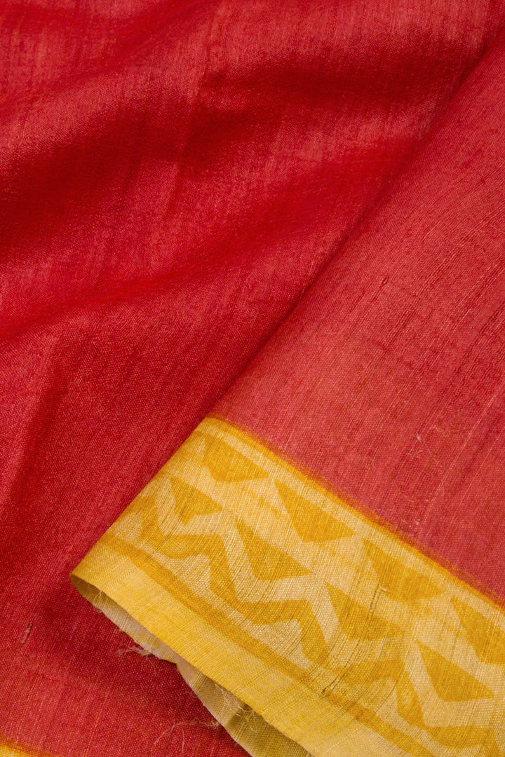 Red Hand Block Printed Tussar Silk 3-Piece Salwar Suit Material 10061841