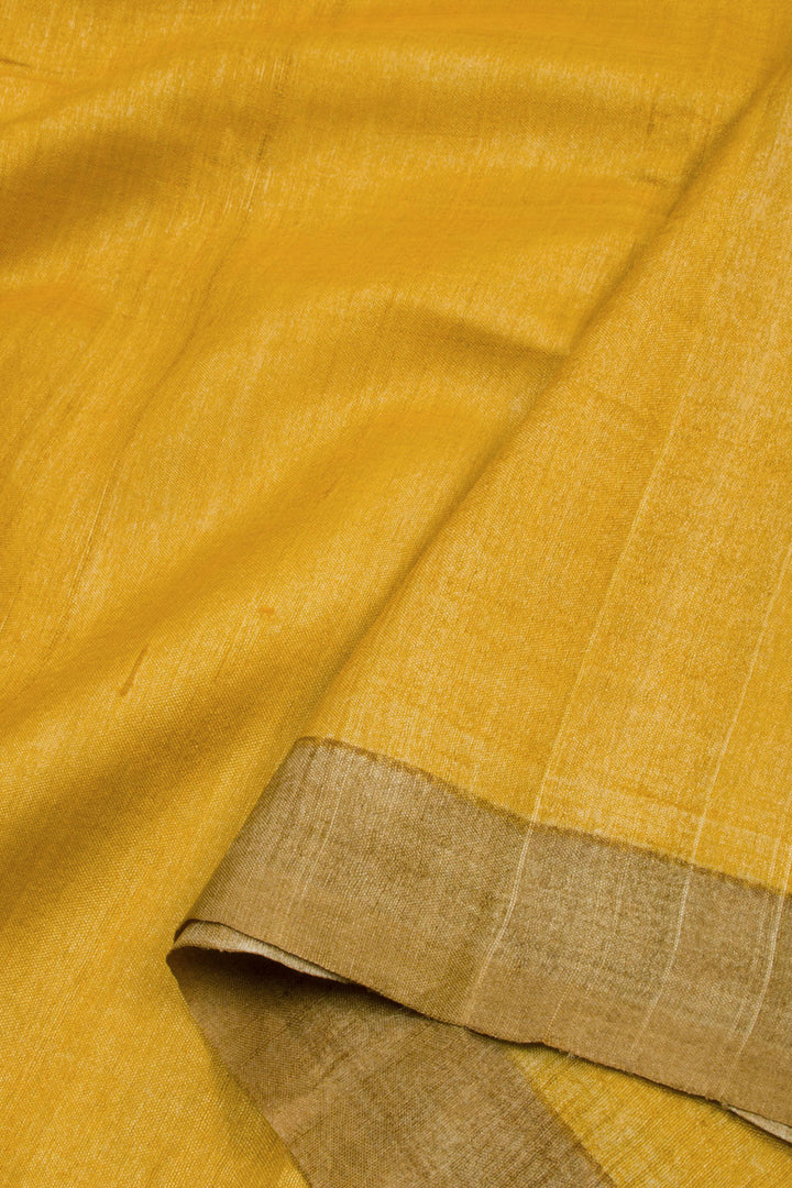 Yellow Hand Block Printed Tussar Silk 3-Piece Salwar Suit Material 10061843