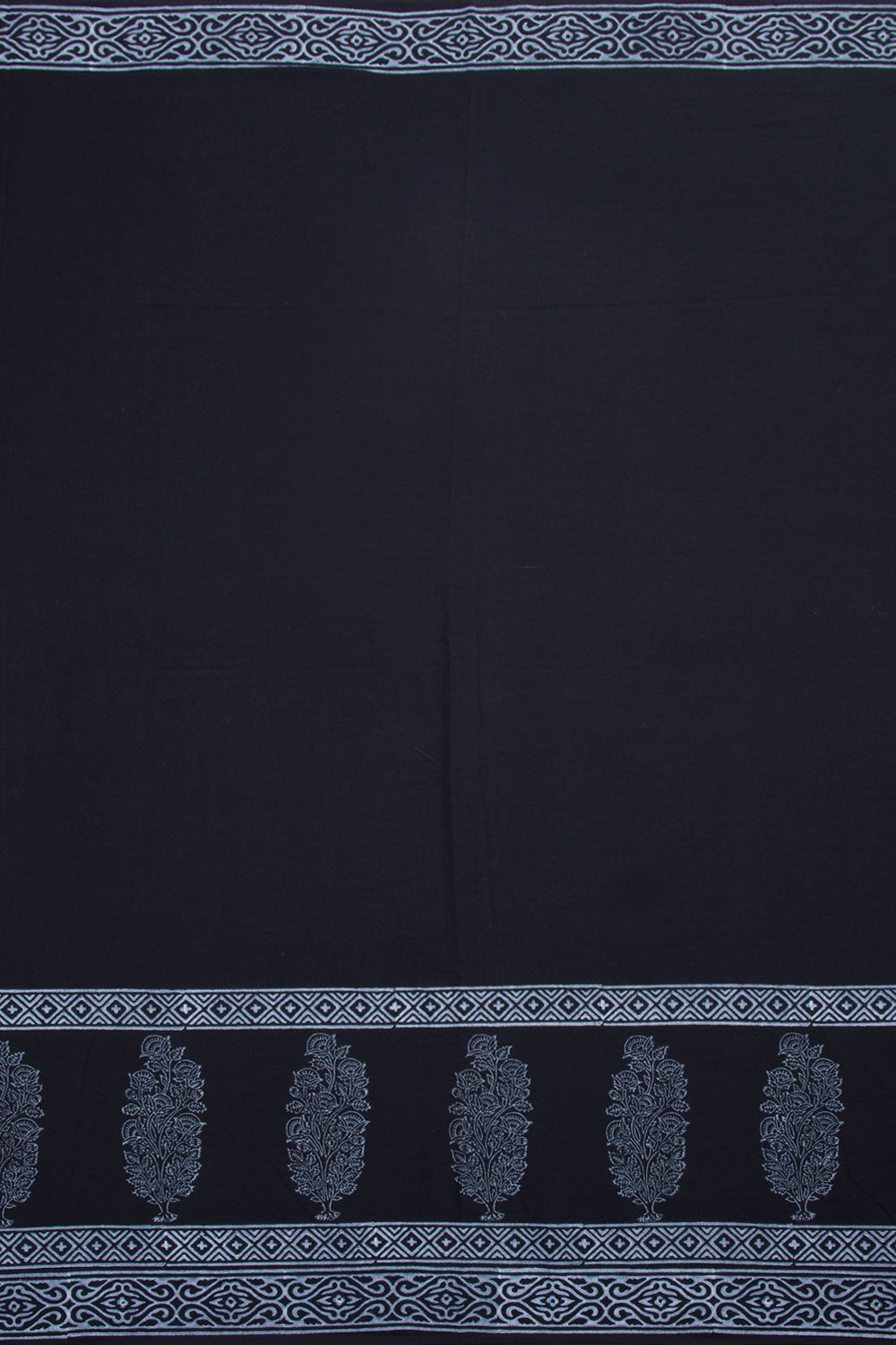 Black Hand Block Printed Mulmul Cotton Saree 10062273